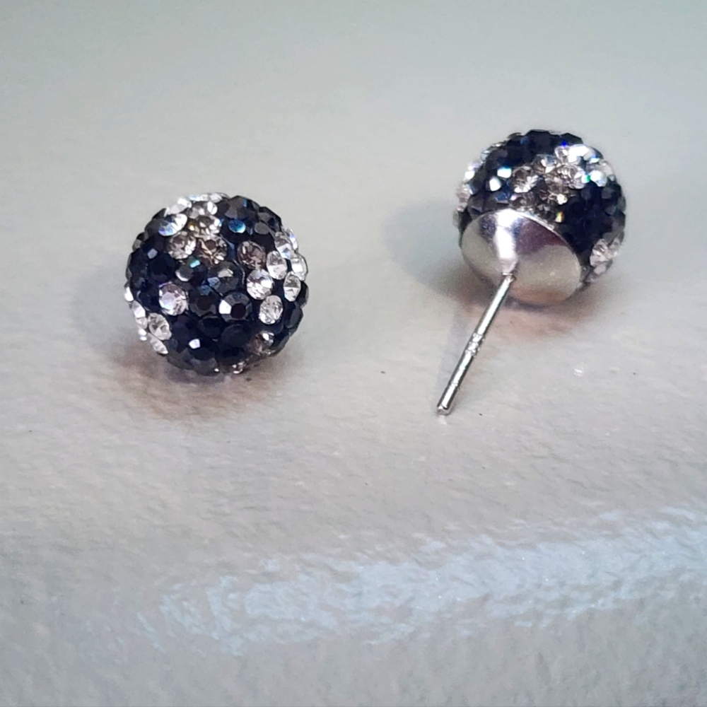 Black & White Camouflage Crystal Ball Earrings – 10mm